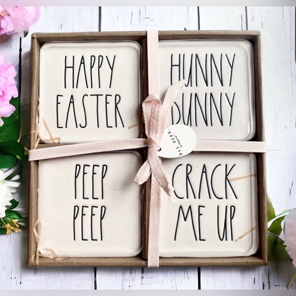 Rae Dunn Easter Coasters ~ Happy Easter, Hunny Bunny, Peep Peep & Crack Me Up - Picture 2 of 2